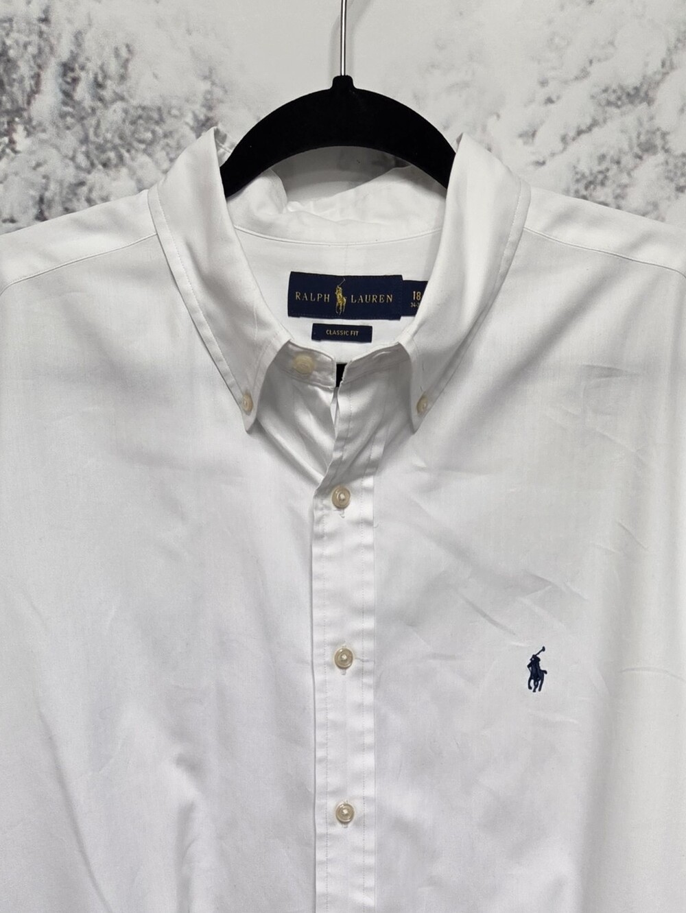 Ralph Lauren Mens LS White Oxford Button Down, Neck 18 Preppy Quiet Luxury